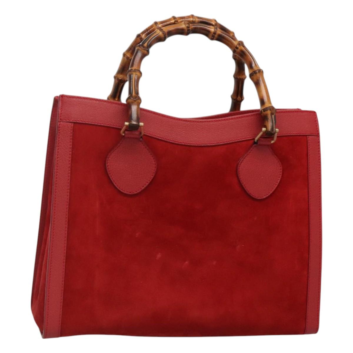 GUCCI Bamboo Hand Bag Suede Leather Red Gold 002 1186 0260 Auth 131161