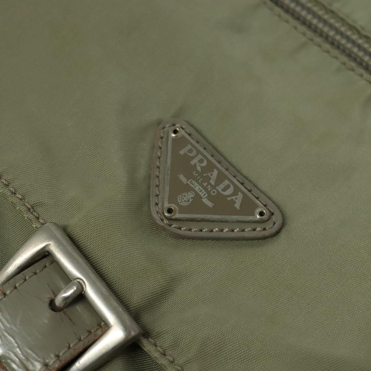 PRADA Shoulder Bag Nylon Khaki Silver Auth 131164