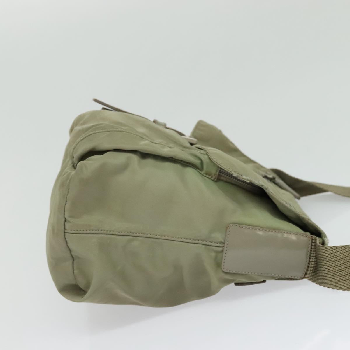 PRADA Shoulder Bag Nylon Khaki Silver Auth 131164