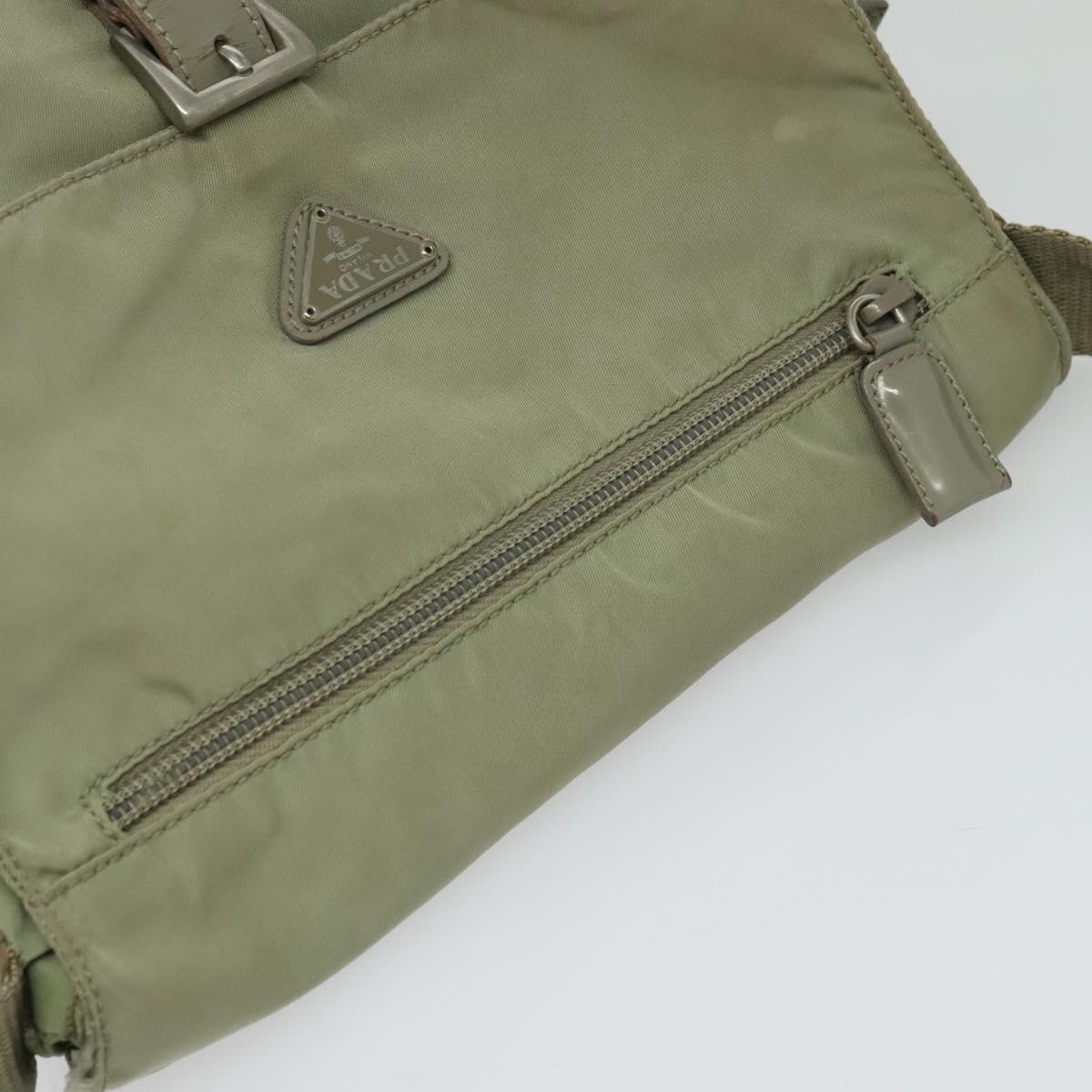 PRADA Shoulder Bag Nylon Khaki Silver Auth 131164