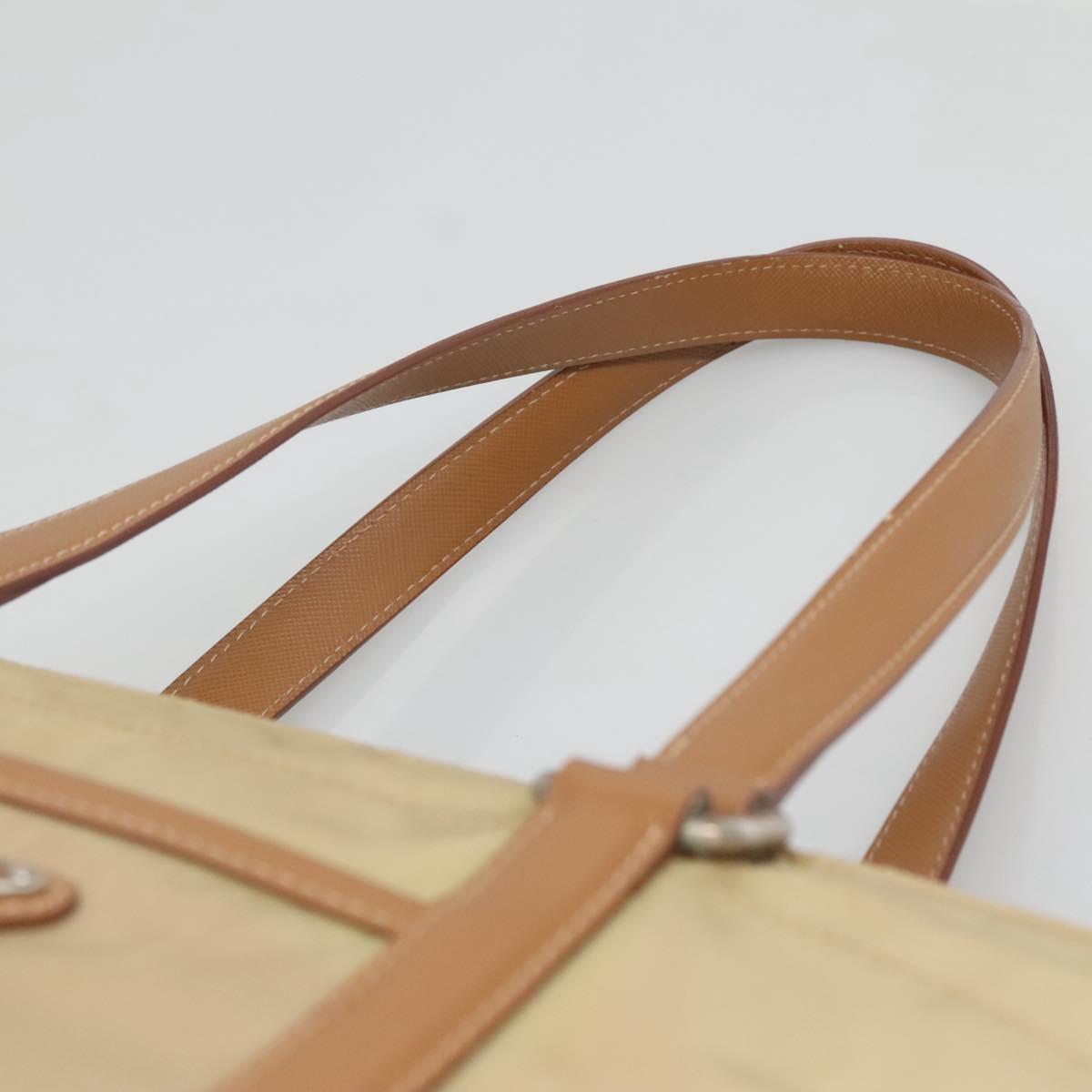PRADA Tote Bag Nylon Beige Silver Auth 131176