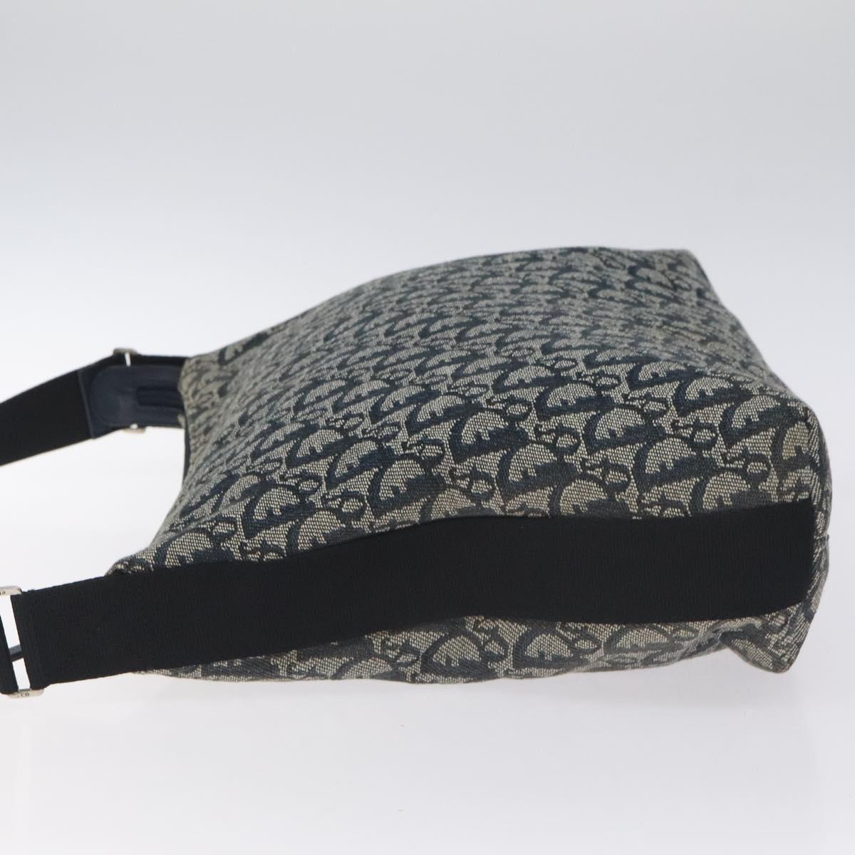 Christian Dior Trotter Canvas Shoulder Bag Navy Silver Auth 131179