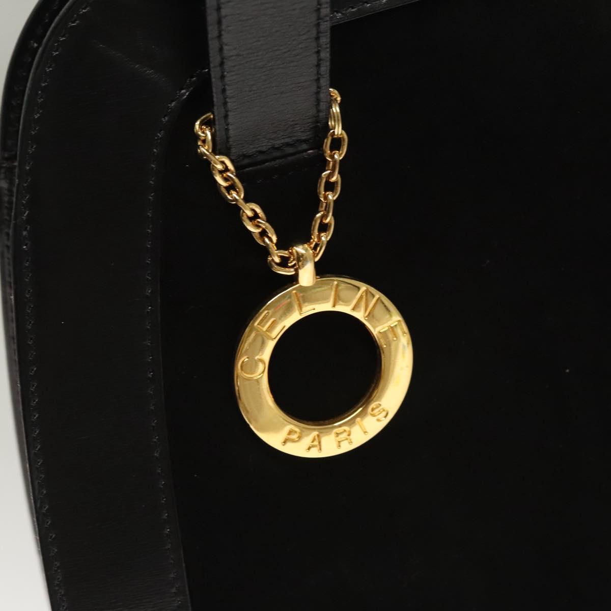 CELINE Shoulder Bag Suede Black Gold Auth 131184