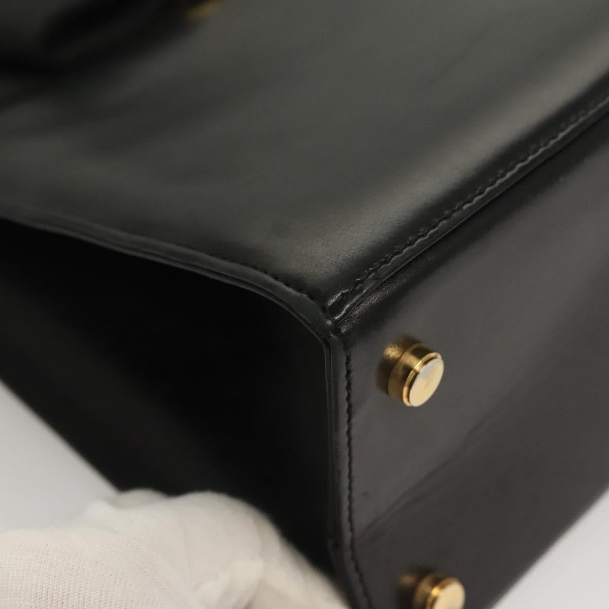 Salvatore Ferragamo Vala Hand Bag Leather 2way Black Gold Auth 131185