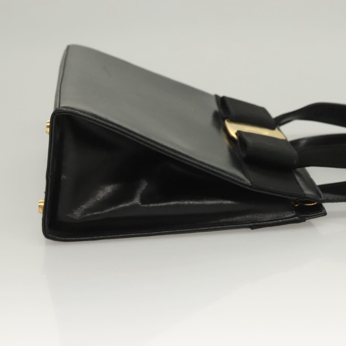 Salvatore Ferragamo Vala Hand Bag Leather 2way Black Gold Auth 131185