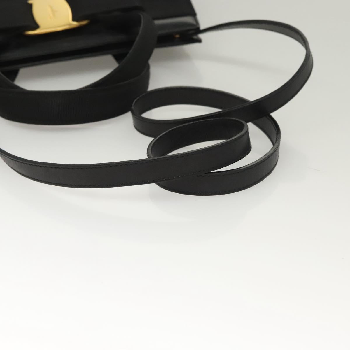 Salvatore Ferragamo Vala Hand Bag Leather 2way Black Gold Auth 131185