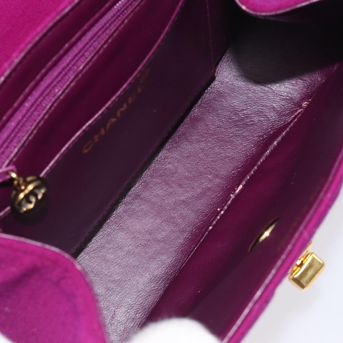 CHANEL Matelasse Hand Bag cotton Purple Gold CC Auth 131194