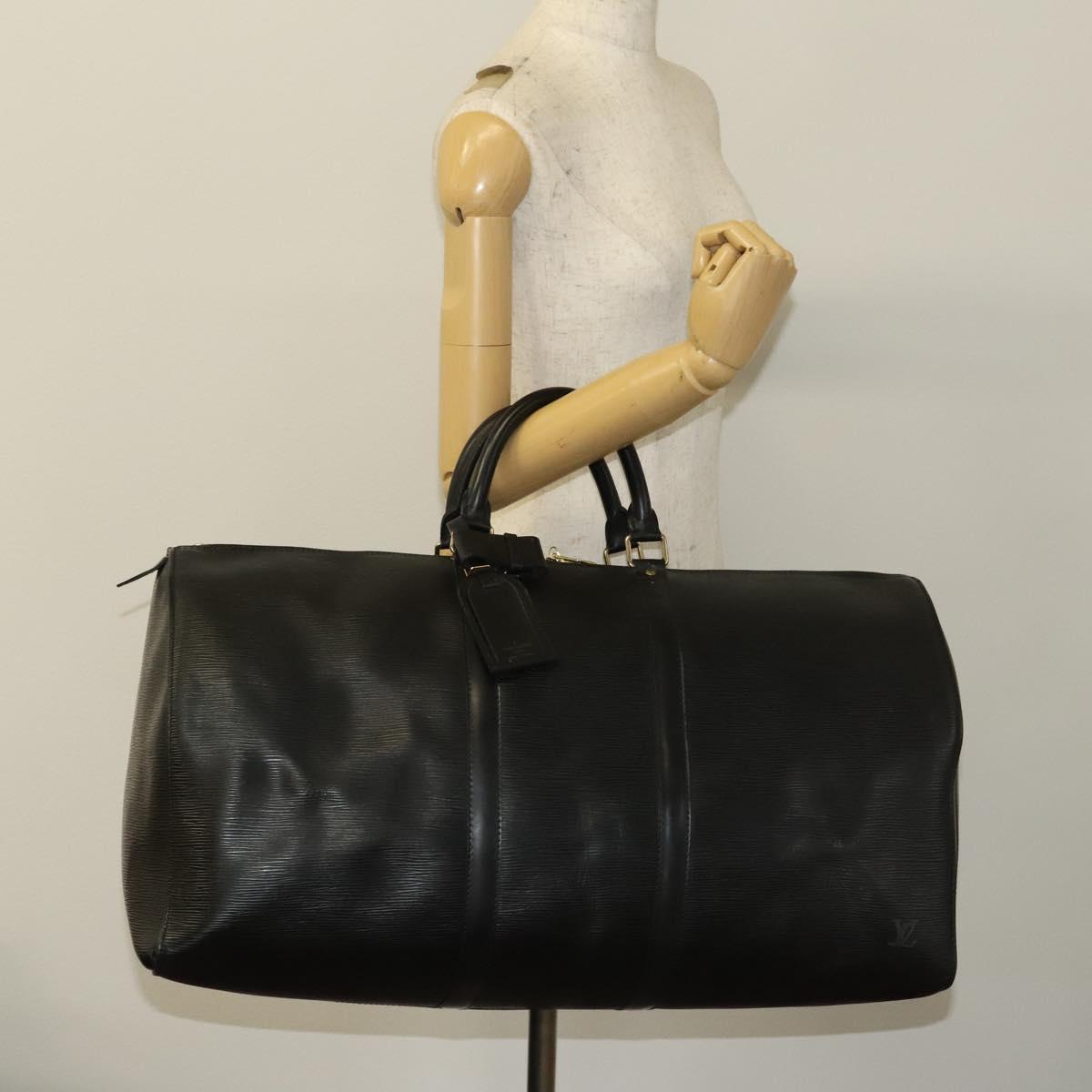 LOUIS VUITTON Epi Keepall 55 Boston Bag Noir Black M42952 LV Auth 131324