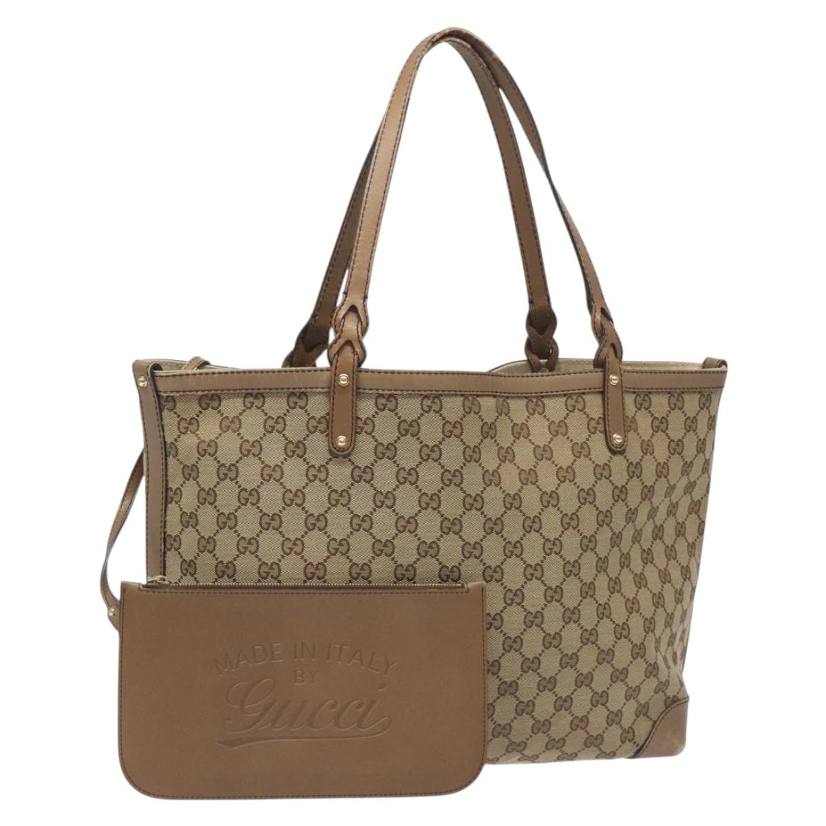 GUCCI GG Canvas Tote Bag Beige Gold 247209 Auth 131331