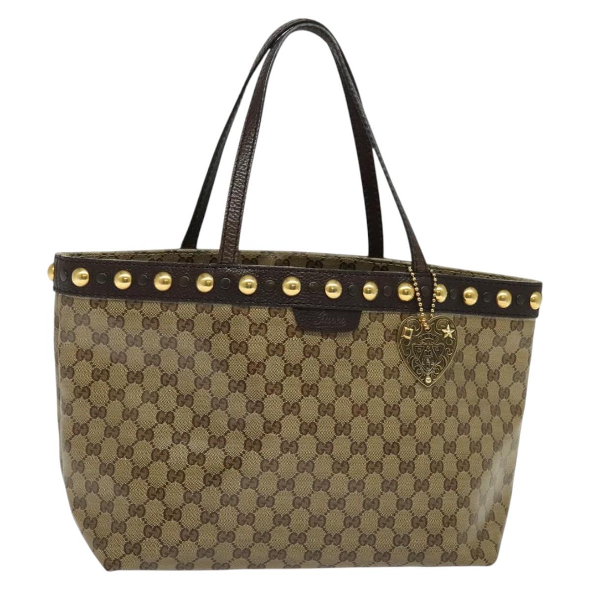 GUCCI GG Crystal Tote Bag Coated Canvas Beige Gold 207291 493075 Auth 131334