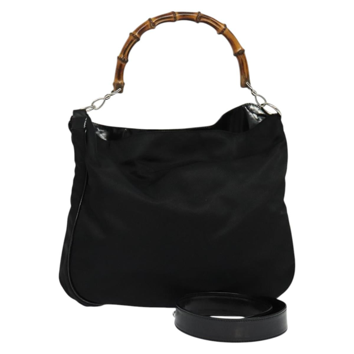 GUCCI Bamboo Hand Bag Nylon 2way Black Silver 001 2404 15770 Auth 131343