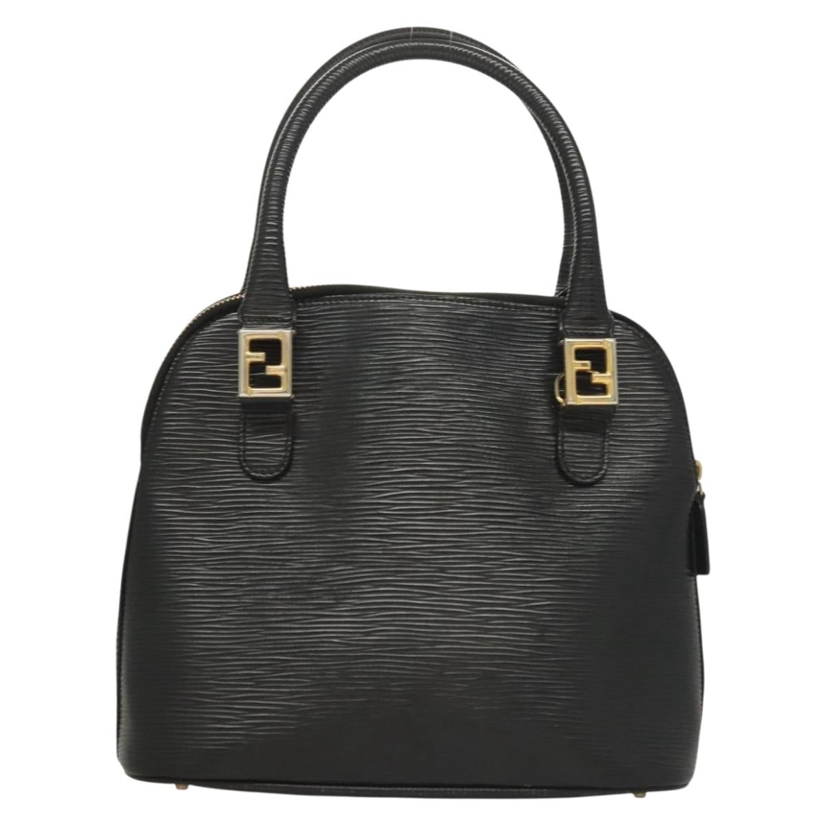 FENDI Hand Bag Leather 2way Black Gold Auth 131367