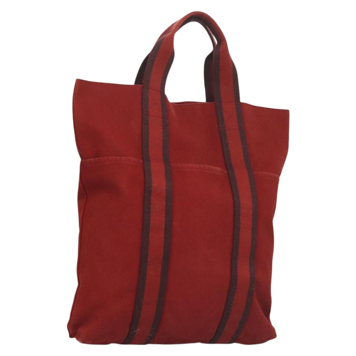 HERMES Fourre Tout Cabass Hand Bag Canvas Red Auth 131381