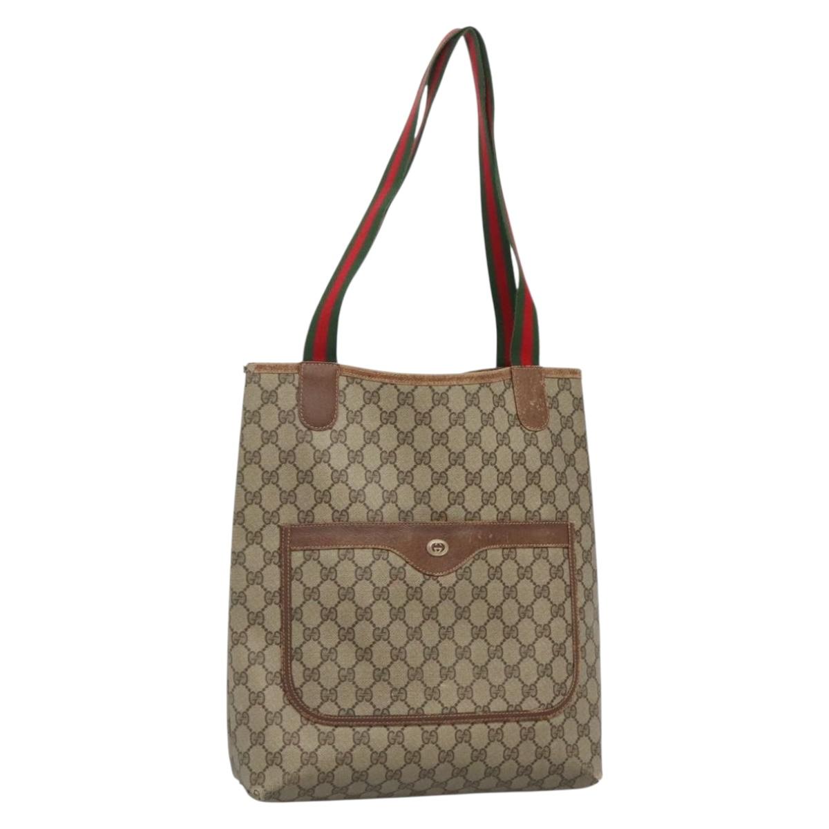 GUCCI GG Supreme Web Sherry Line Tote Bag PVC Beige 40 02 003 Auth 131395