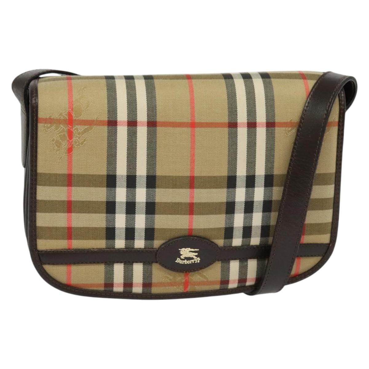 Burberrys Nova Check Shoulder Bag Canvas Beige Gold Auth 131398