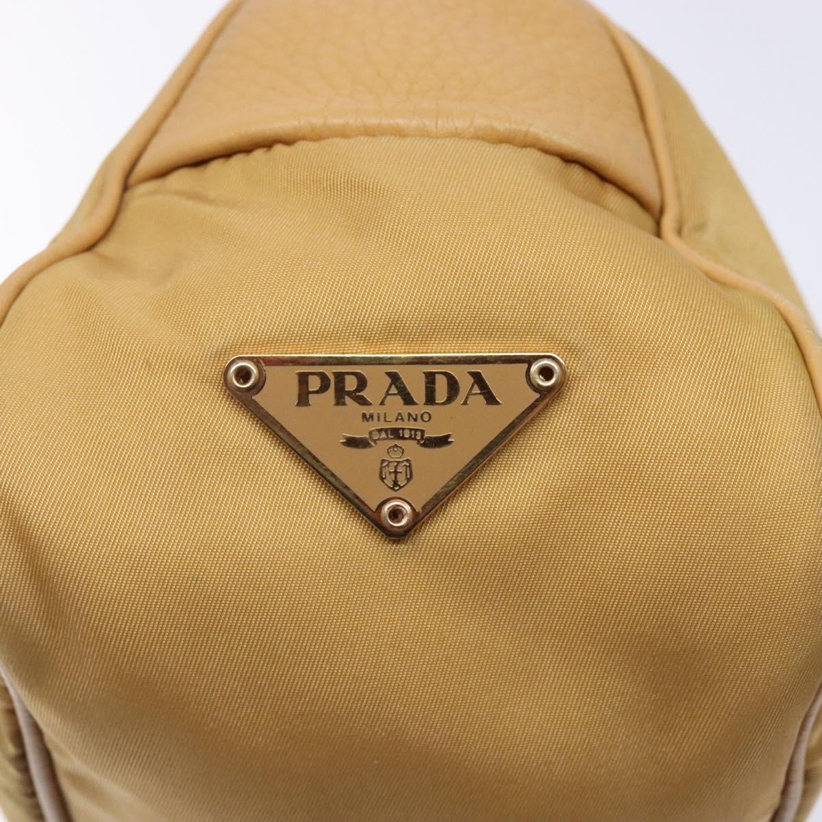 PRADA Shoulder Bag Nylon Beige Gold Auth 131423