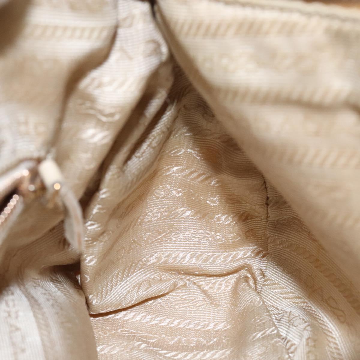 PRADA Shoulder Bag Nylon Beige Gold Auth 131423