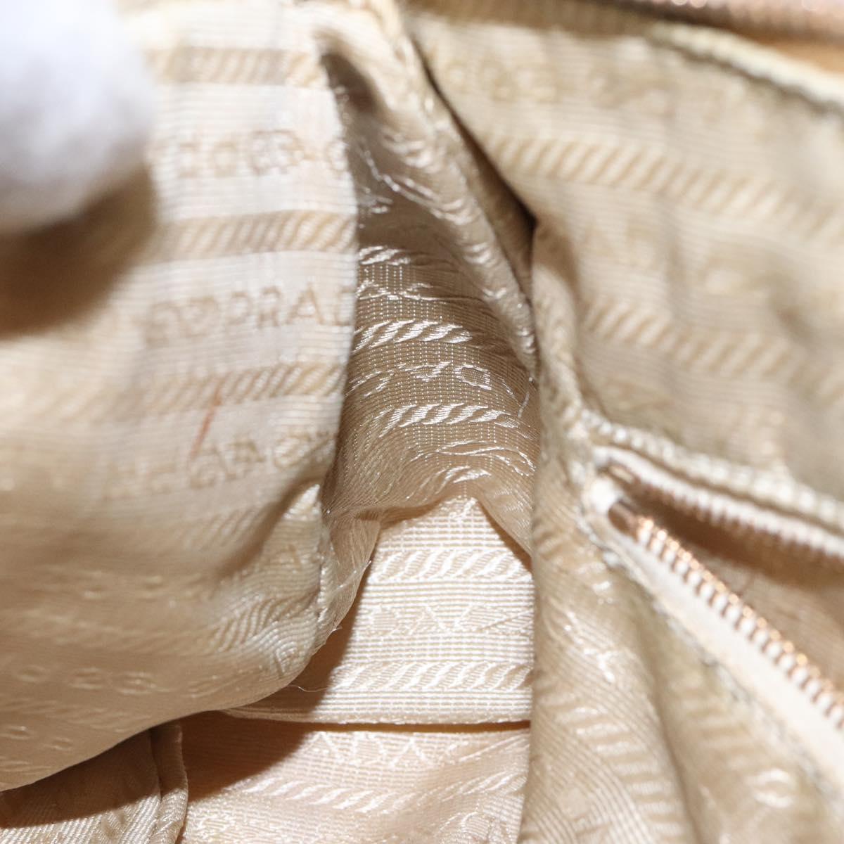 PRADA Shoulder Bag Nylon Beige Gold Auth 131423