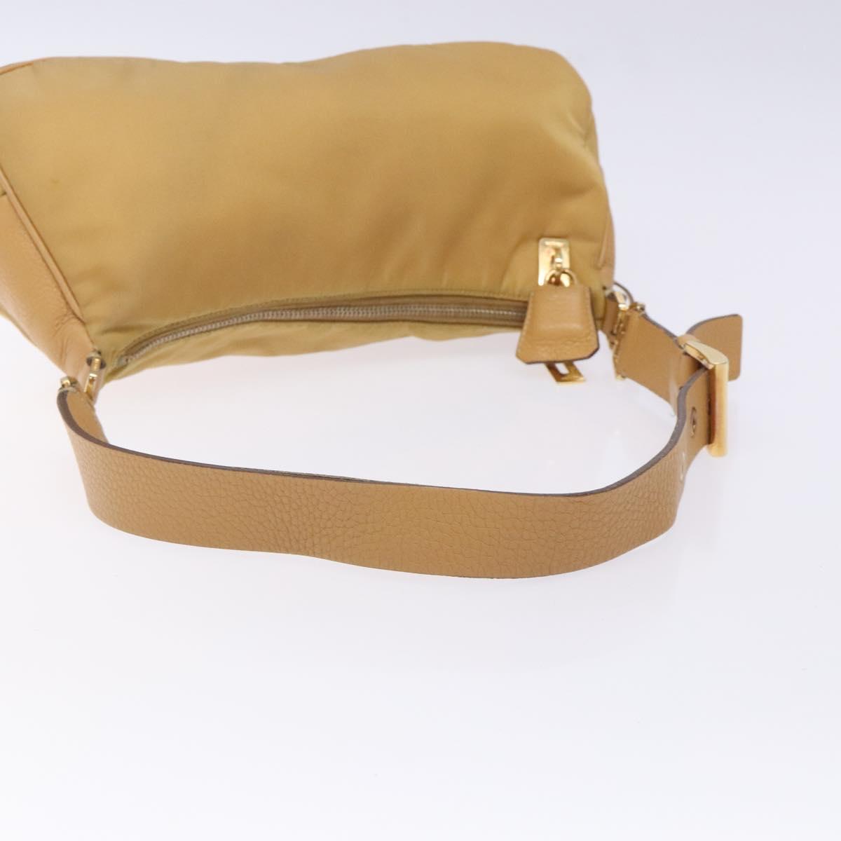 PRADA Shoulder Bag Nylon Beige Gold Auth 131423