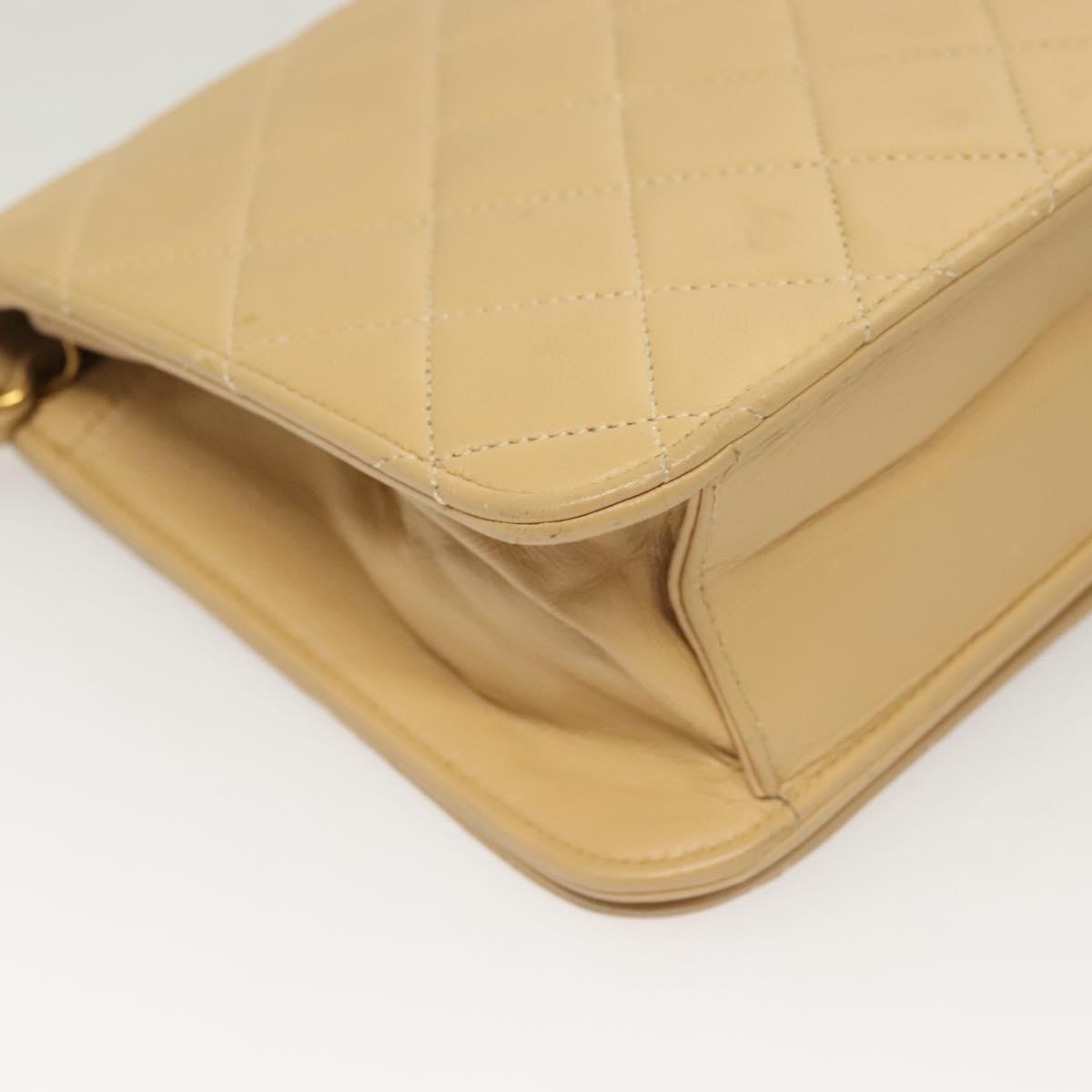 CHANEL Matelasse Chain Shoulder Bag Lamb Skin Beige Gold CC Auth 131435