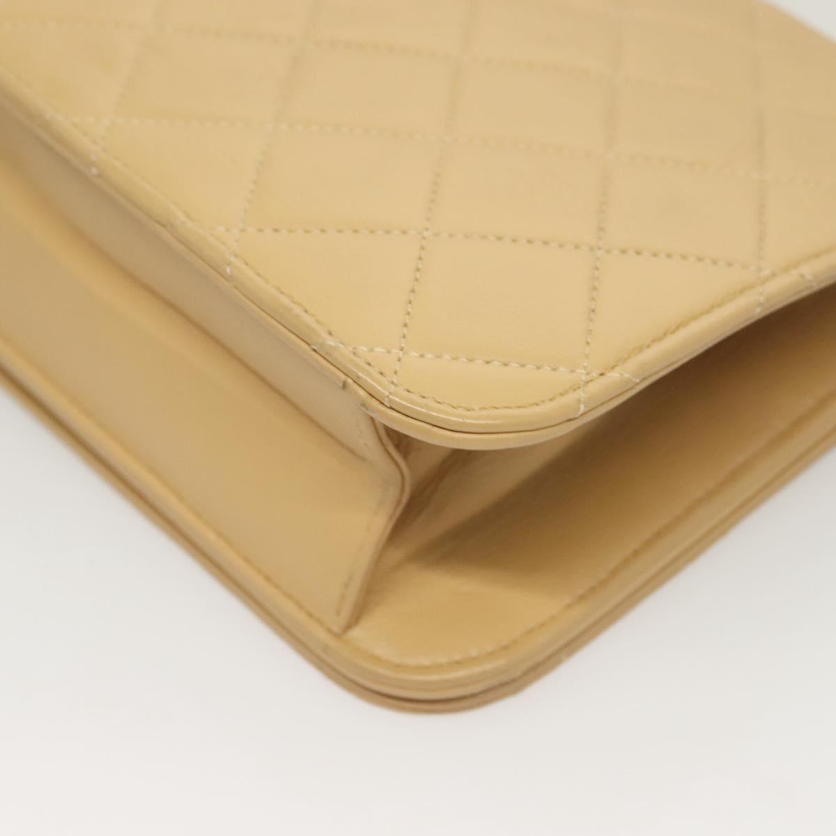 CHANEL Matelasse Chain Shoulder Bag Lamb Skin Beige Gold CC Auth 131435
