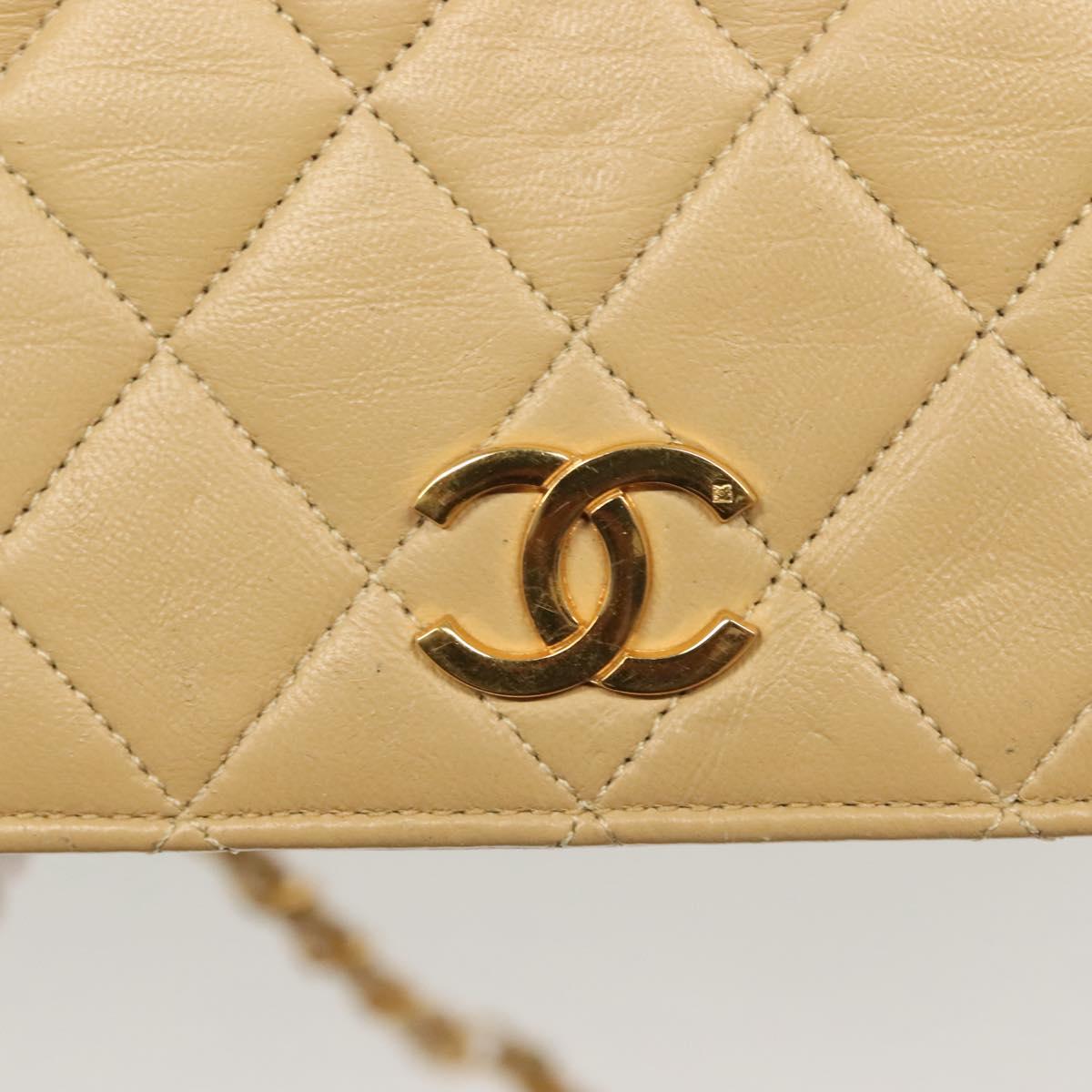CHANEL Matelasse Chain Shoulder Bag Lamb Skin Beige Gold CC Auth 131435