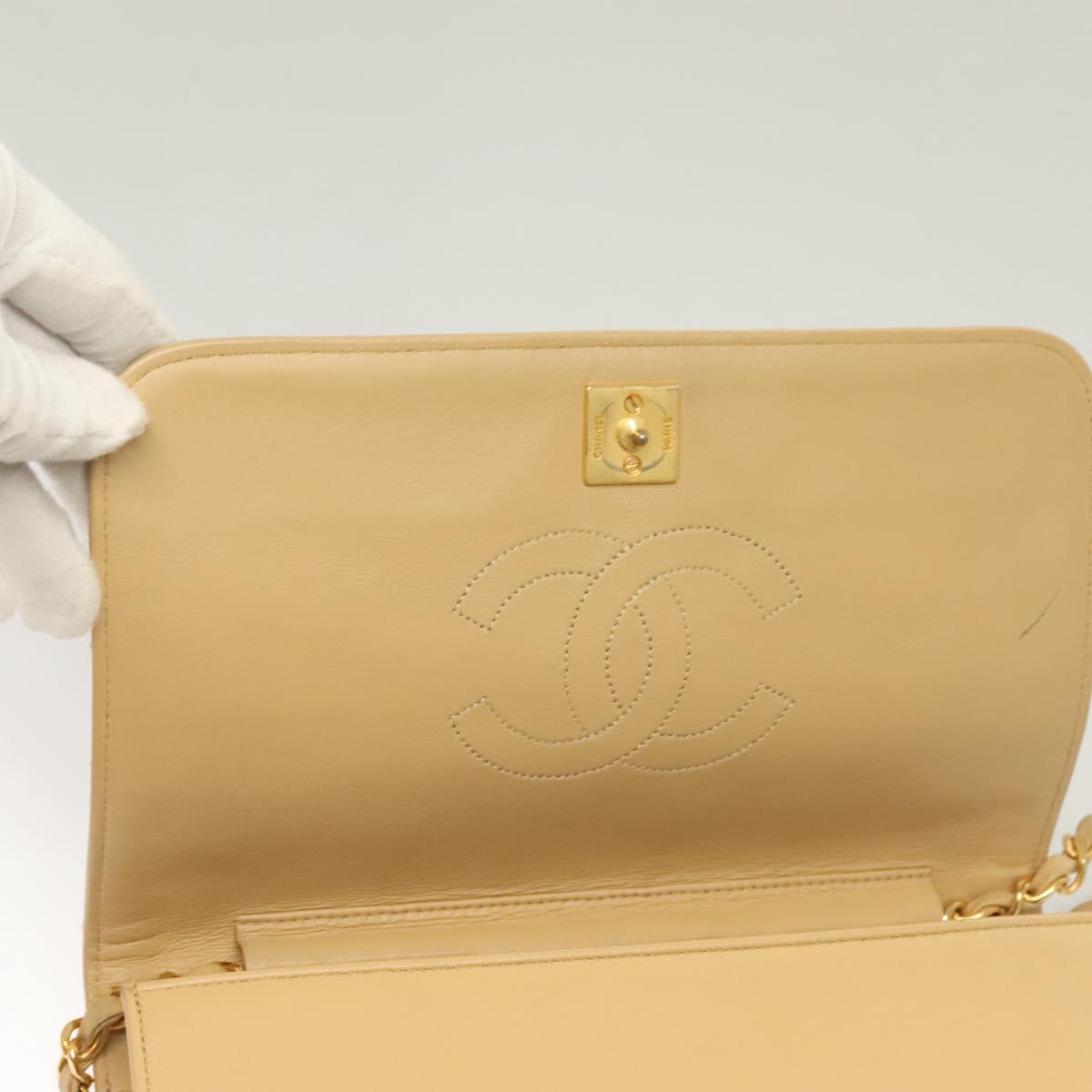 CHANEL Matelasse Chain Shoulder Bag Lamb Skin Beige Gold CC Auth 131435
