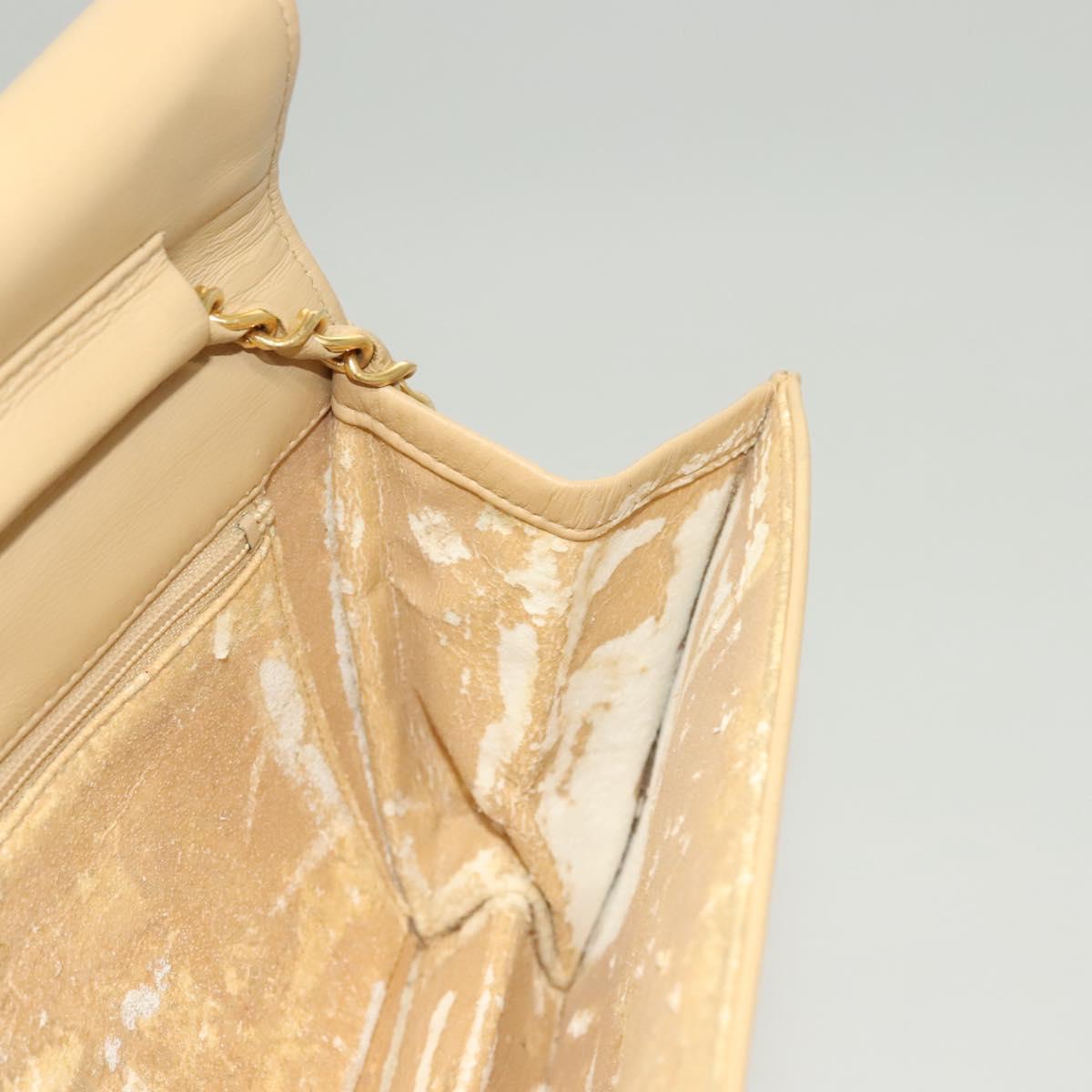 CHANEL Matelasse Chain Shoulder Bag Lamb Skin Beige Gold CC Auth 131435