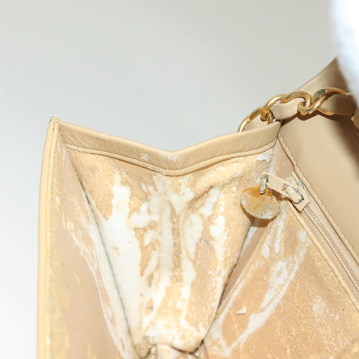 CHANEL Matelasse Chain Shoulder Bag Lamb Skin Beige Gold CC Auth 131435