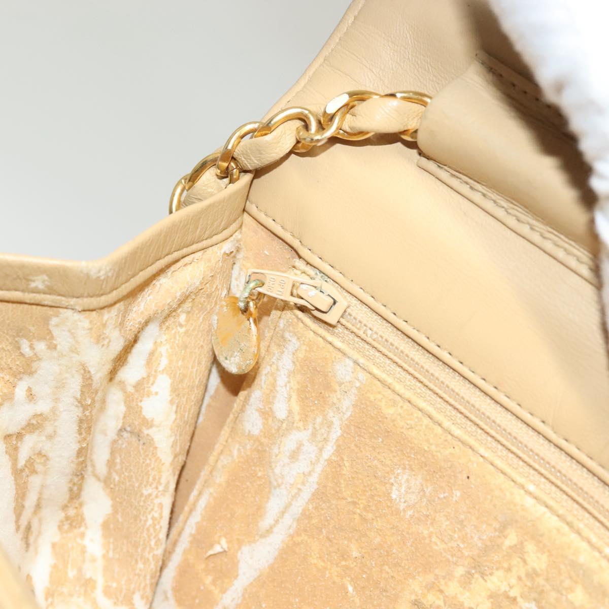 CHANEL Matelasse Chain Shoulder Bag Lamb Skin Beige Gold CC Auth 131435