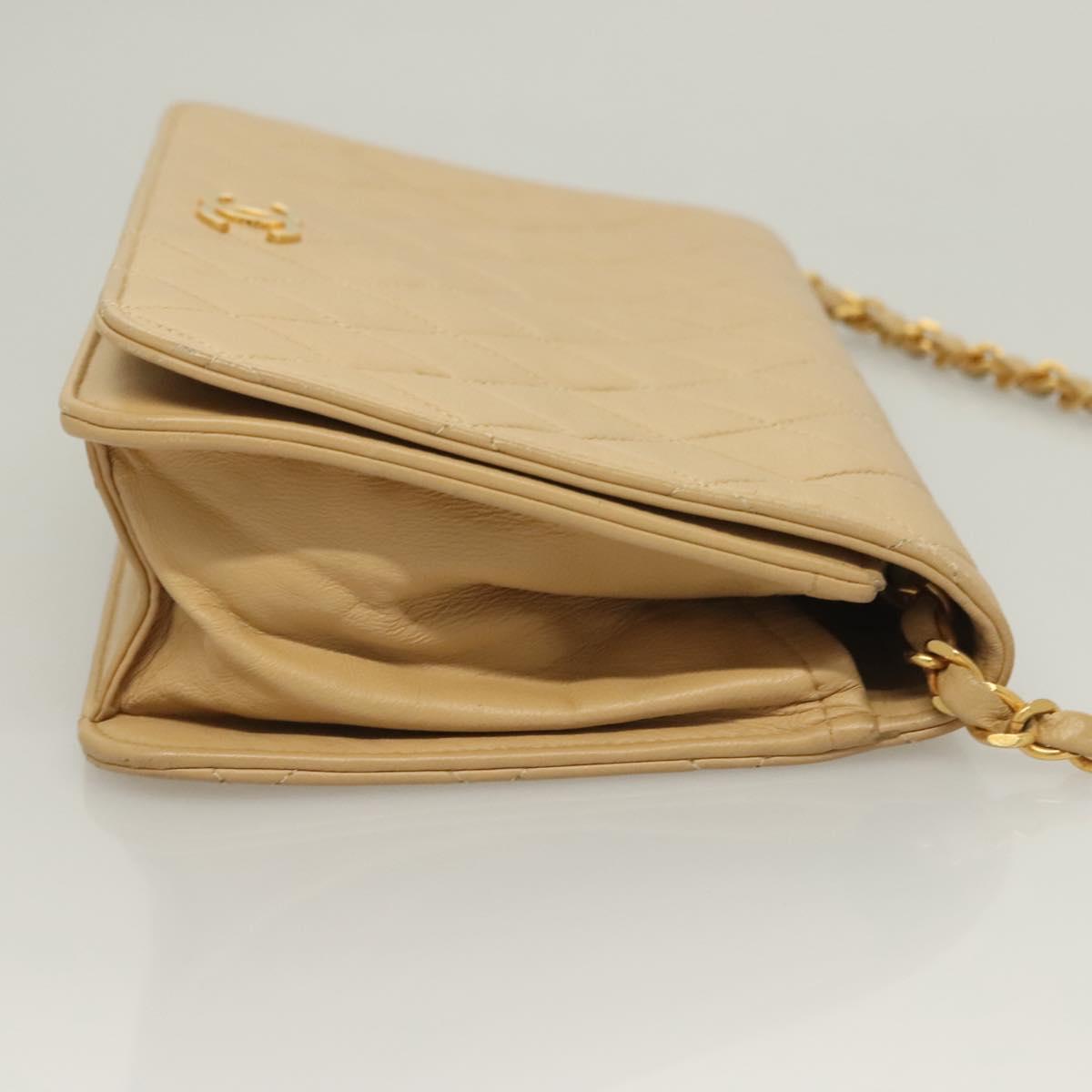 CHANEL Matelasse Chain Shoulder Bag Lamb Skin Beige Gold CC Auth 131435