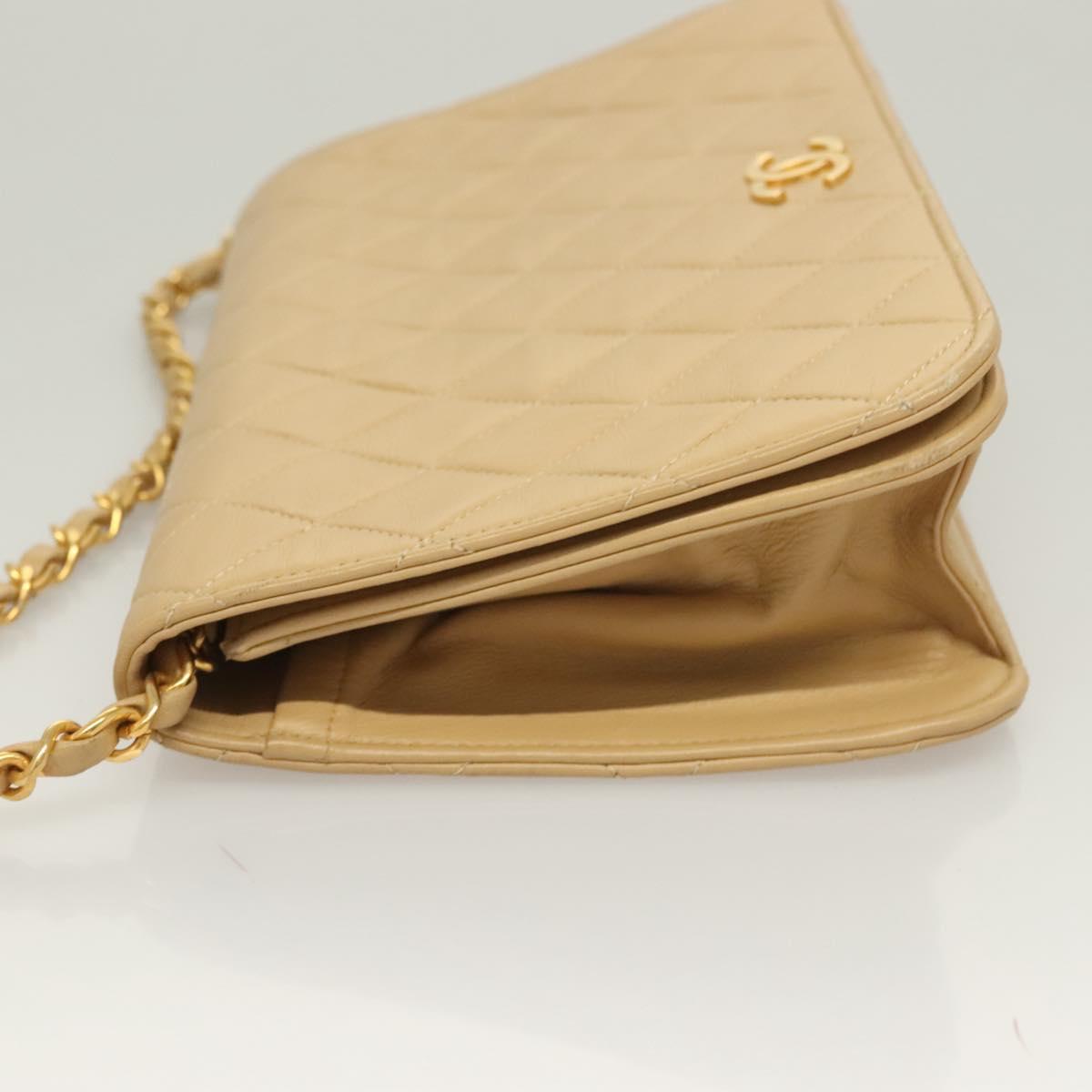 CHANEL Matelasse Chain Shoulder Bag Lamb Skin Beige Gold CC Auth 131435