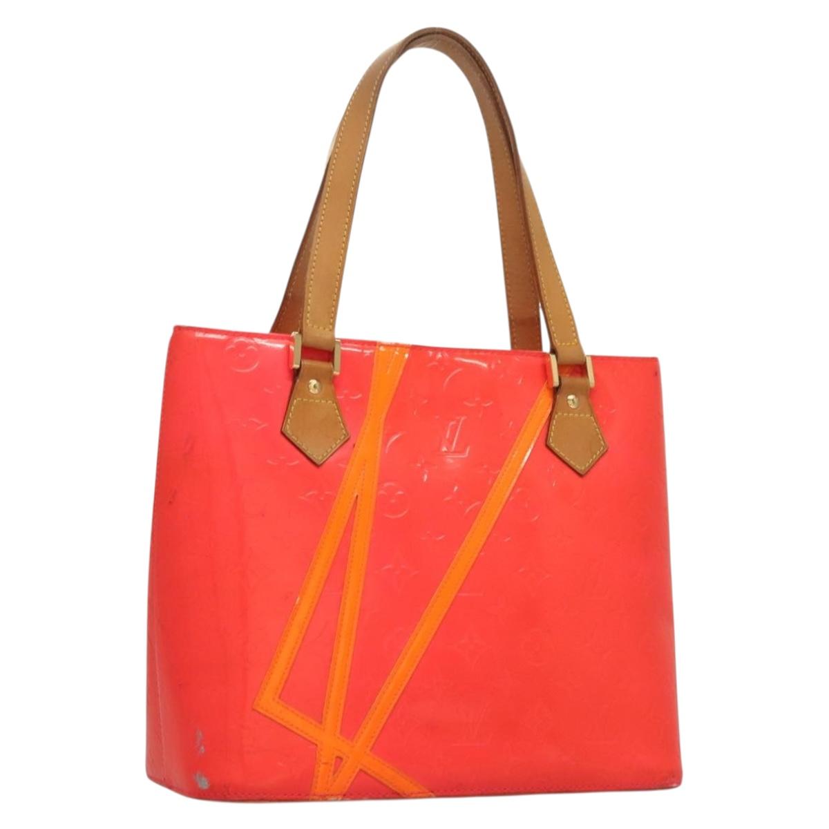 LOUIS VUITTON Monogram Vernis Fluo Houston Hand Bag Orange M91935 Auth 131452