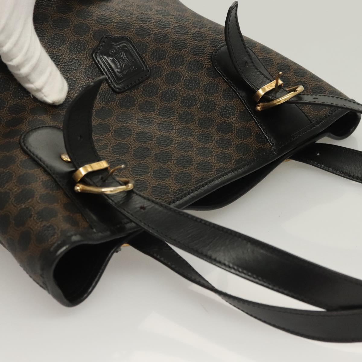 CELINE Macadam Canvas Tote Bag PVC Leather Black Gold Auth 131476