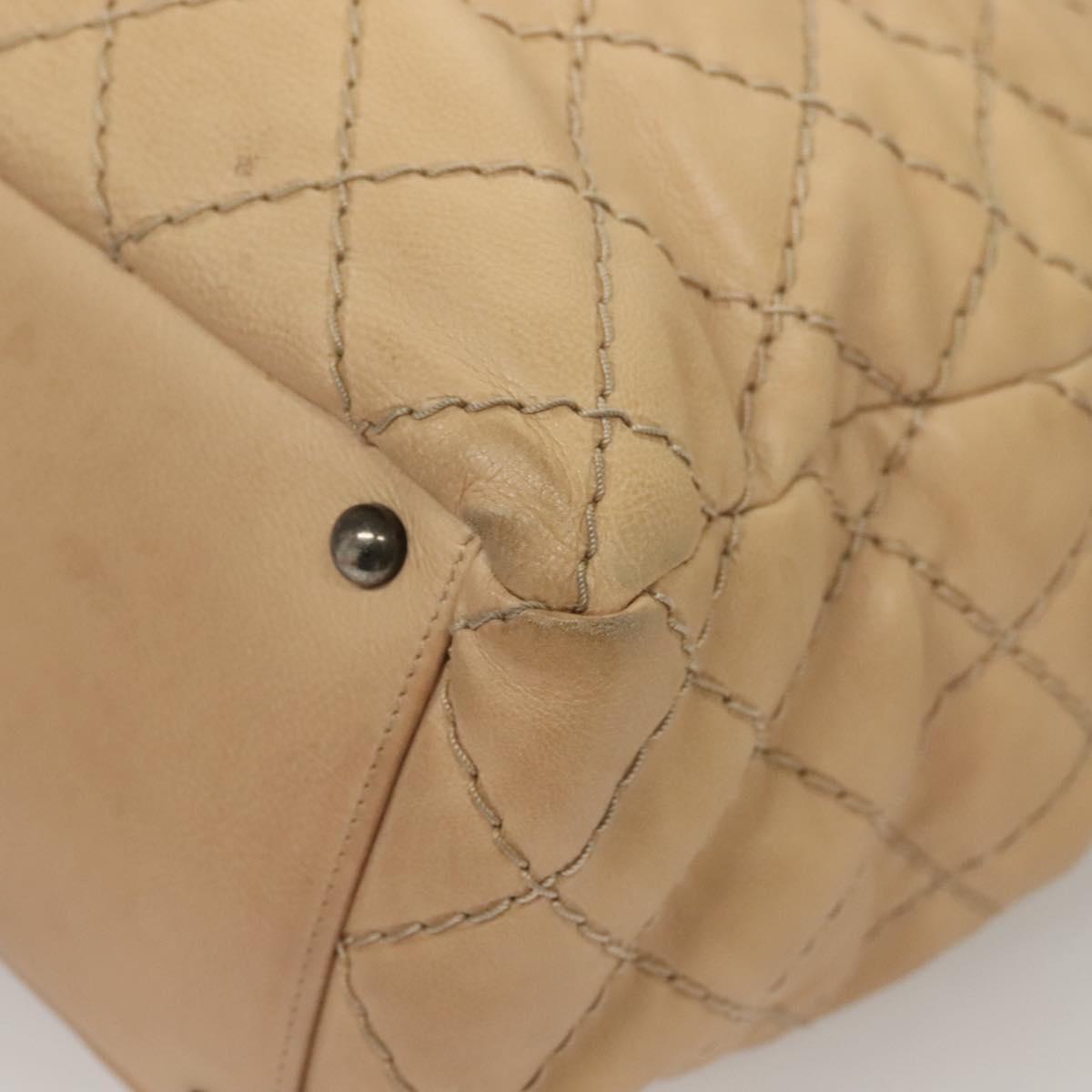 CHANEL Wild Stitch Chain Shoulder Bag Leather Beige CC Auth 131489