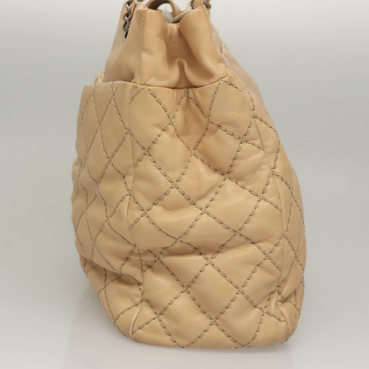 CHANEL Wild Stitch Chain Shoulder Bag Leather Beige CC Auth 131489