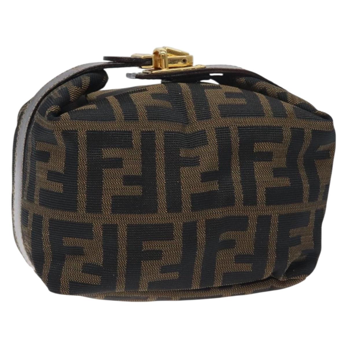 FENDI Zucca Canvas Pouch Black Brown gold Auth 131525