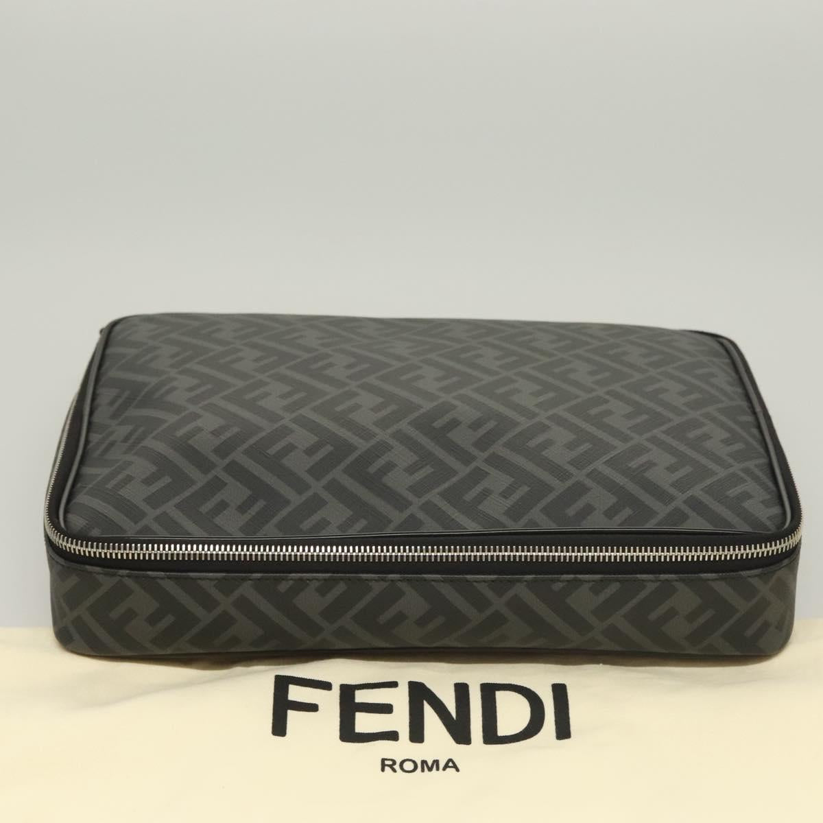 FENDI Zucca Canvas Clutch Bag Outlet Black Gray Auth 131527
