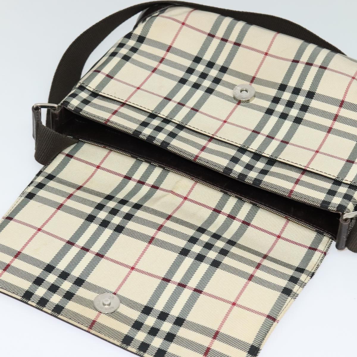 BURBERRY Nova Check Shoulder Bag Canvas Beige Silver Auth 131533