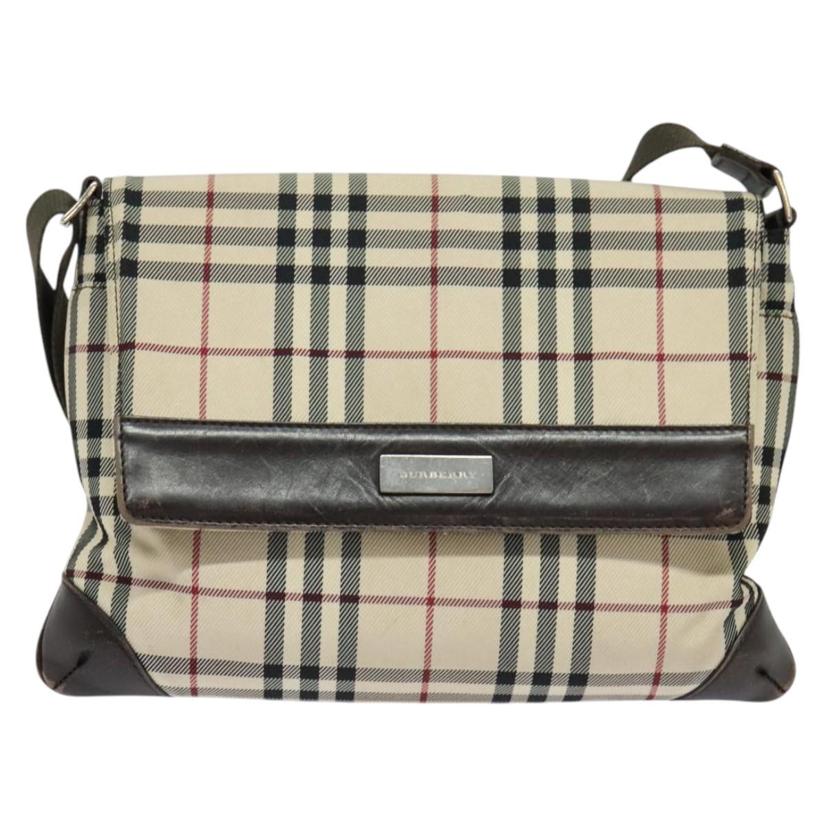 BURBERRY Nova Check Shoulder Bag Canvas Beige Silver Auth 131533