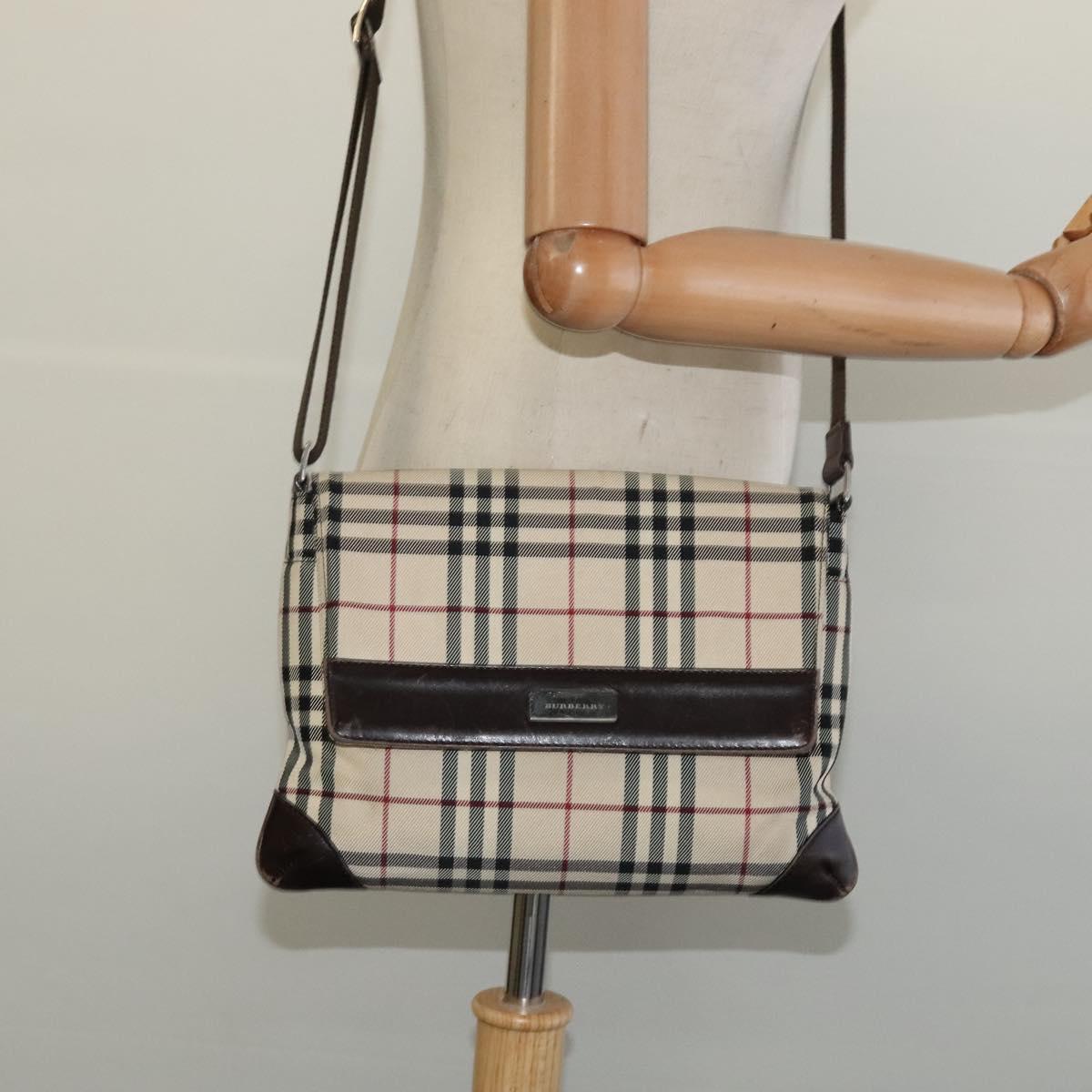 BURBERRY Nova Check Shoulder Bag Canvas Beige Silver Auth 131533