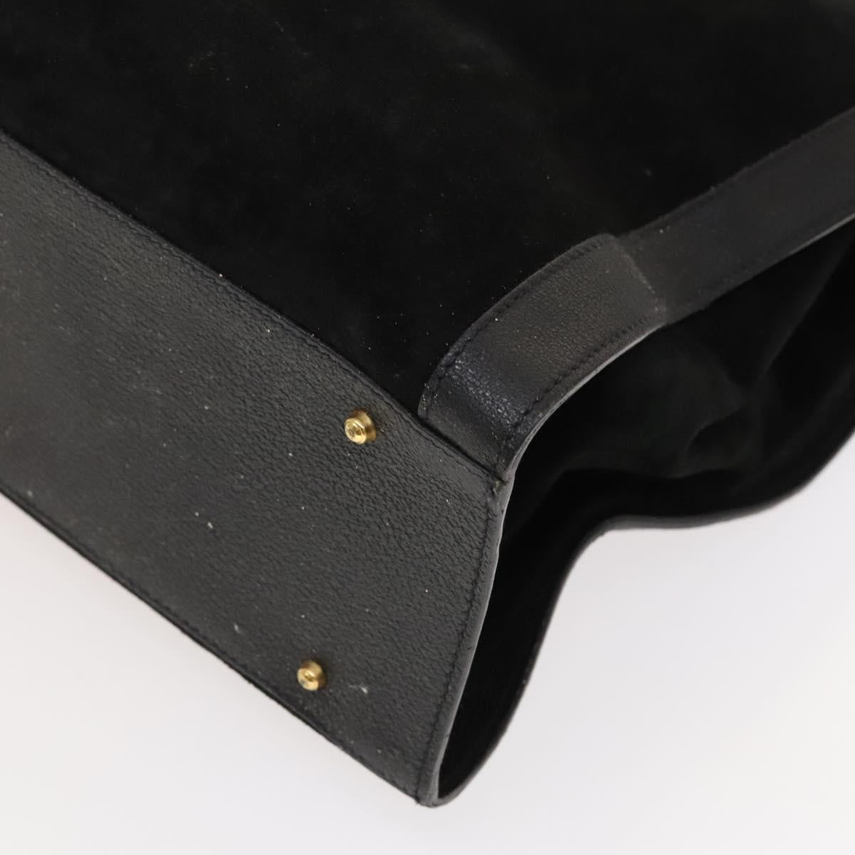 GUCCI Bamboo Hand Bag Suede Leather Black Gold Auth 131557