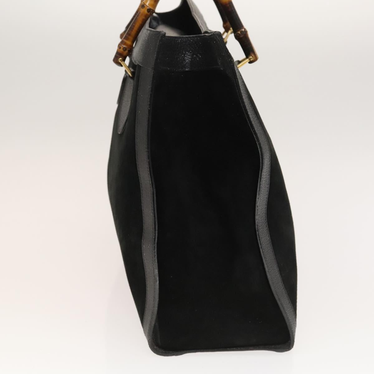 GUCCI Bamboo Hand Bag Suede Leather Black Gold Auth 131557