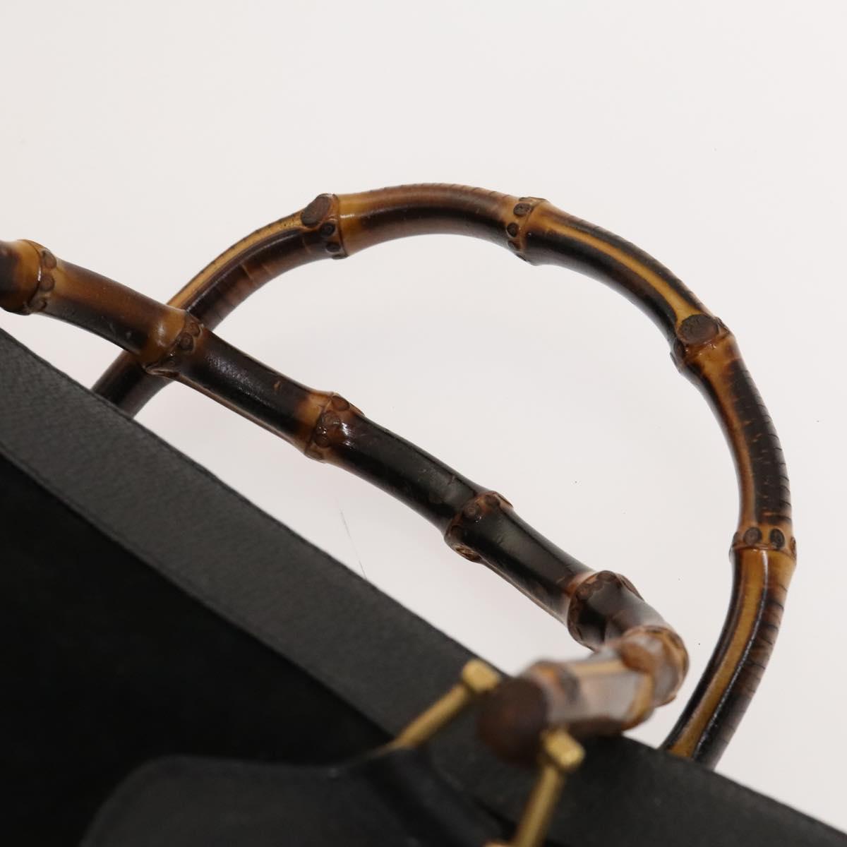 GUCCI Bamboo Hand Bag Suede Leather Black Gold Auth 131557