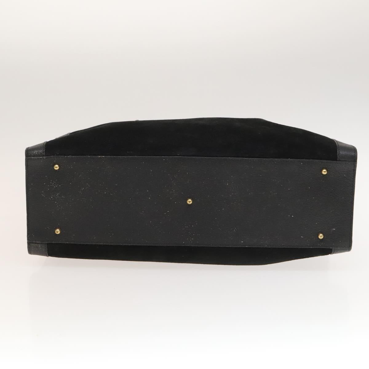 GUCCI Bamboo Hand Bag Suede Leather Black Gold Auth 131557