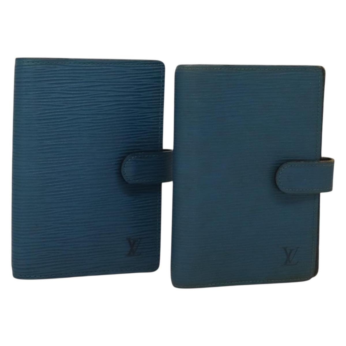 LOUIS VUITTON Epi Agenda PM Day Planner Cover 2Set Blue R20055 LV Auth 131566