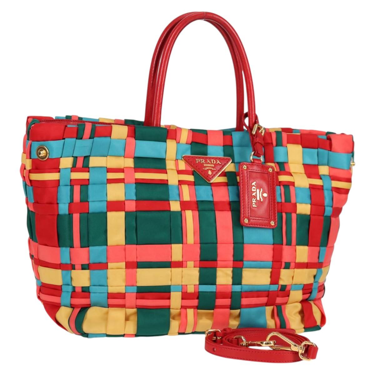 PRADA Hand Bag Nylon 2way Red Gold Auth 131587V