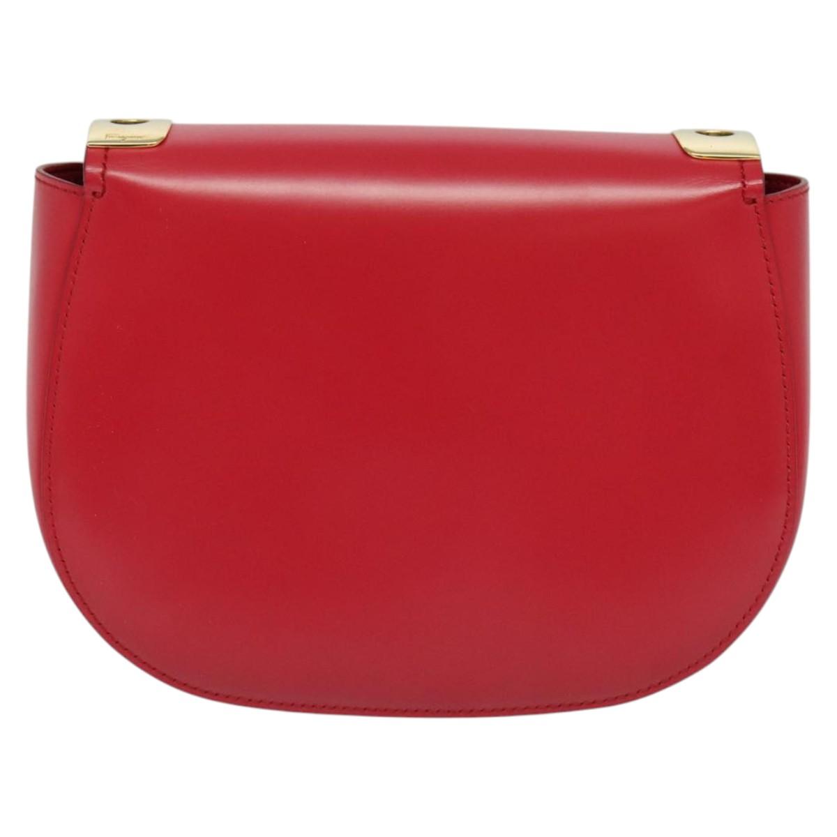 Salvatore Ferragamo Vala Shoulder Bag Leather Red Gold Auth 131636