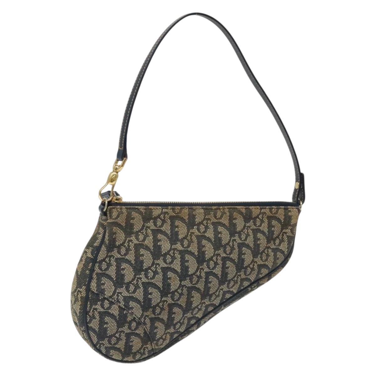 Christian Dior Trotter Canvas Saddle Accessory Pouch Navy Gold Auth 131639
