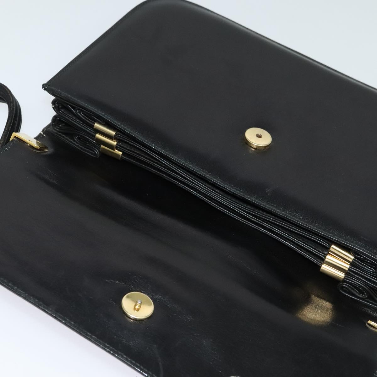 CELINE Shoulder Bag Leather Black Gold Auth 131641